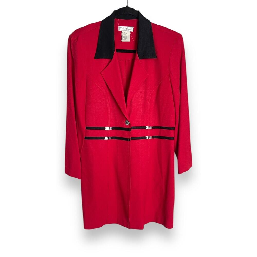 Vintage Red Black Dressy Blazer Dawn Joy 7/8 Sleek Chic Holiday Career Party